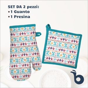 Set presina + guanto da cucina – 100% cotone - Cucina - PAVONCELLA CELESTE
