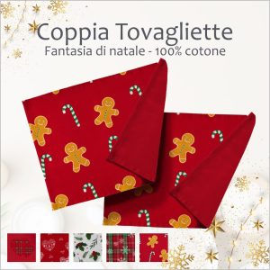 Tovaglietta Americana di Natale - 2 pezzi 100% Cotone – Diverse fantasie e colori