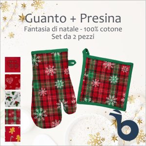 Set Guanto+Presina di Natale - 100% Cotone - Diverse fantasie e colori